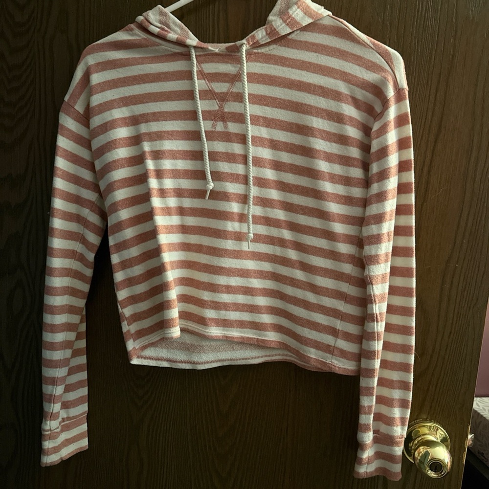 Aeropostale Live Love Dream Pink and White Striped Crop Hoodie
